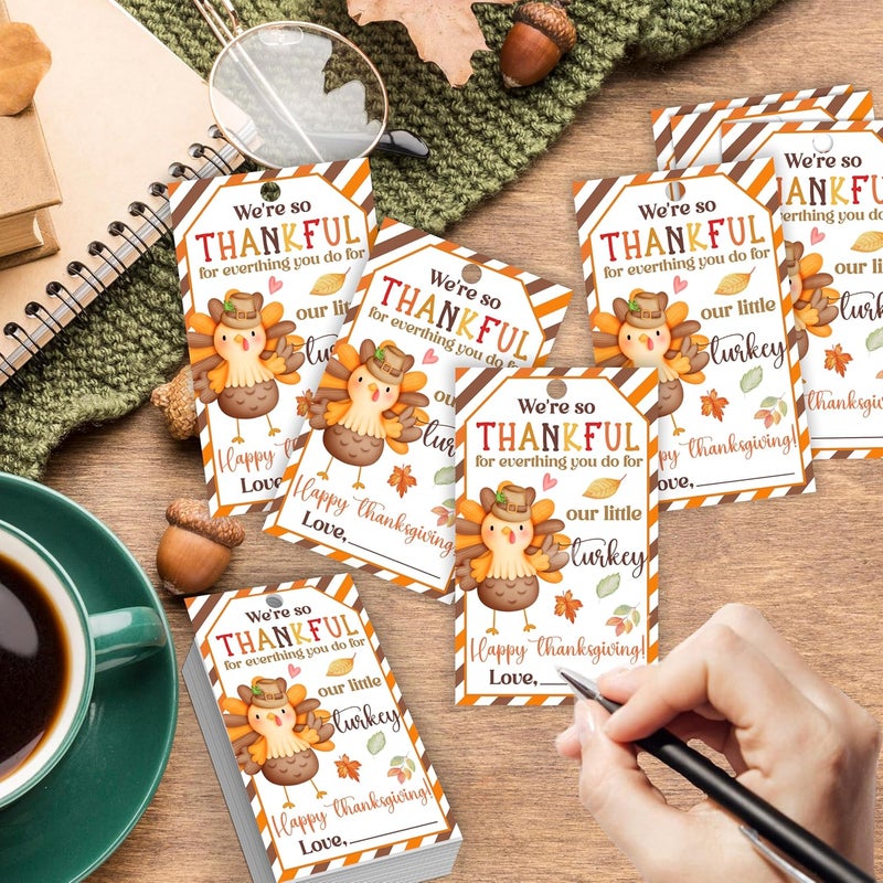 HandEasy 50 PCS Fall Gift Tags Thanksgiving Gift Tags with String, 2.1" x 3.5" Thanksgiving Design Present Label for Present Bags, Fall Party Favor Decorations, 4 Styles - A01 - Image 3